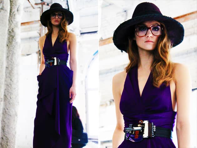 Catherine Malandrino Fall 2011 Purple Satin Dress Jeweled Belt